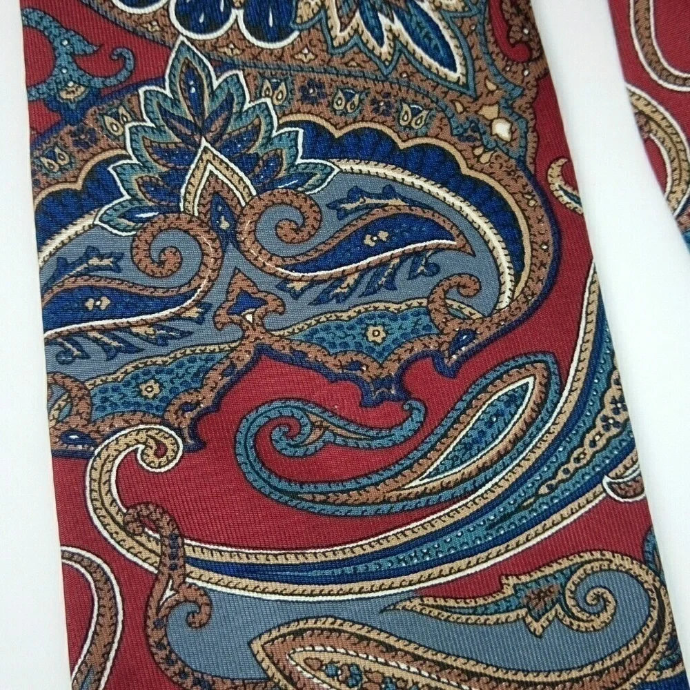 Wembly Red Blue Brown Paisley Silk Neck Tie
